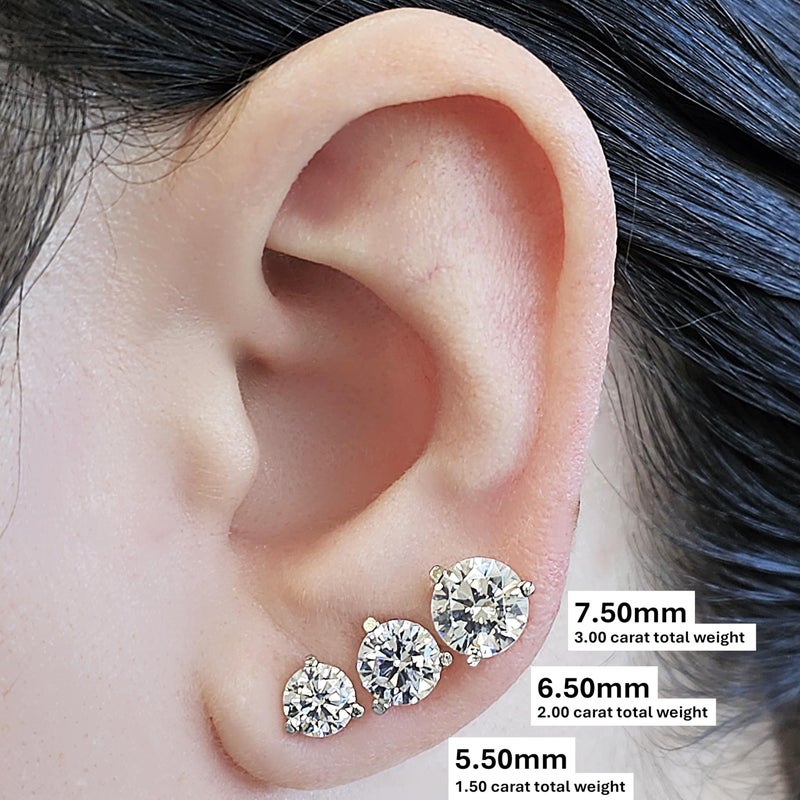 Central Diamond Center 14K Gold Post & Sterling Silver Made with Swarovski Zirconia 3 Prong Martini Stud Earrings - Rose Gold Plated 5.50mm 1.50cttw - Image 3